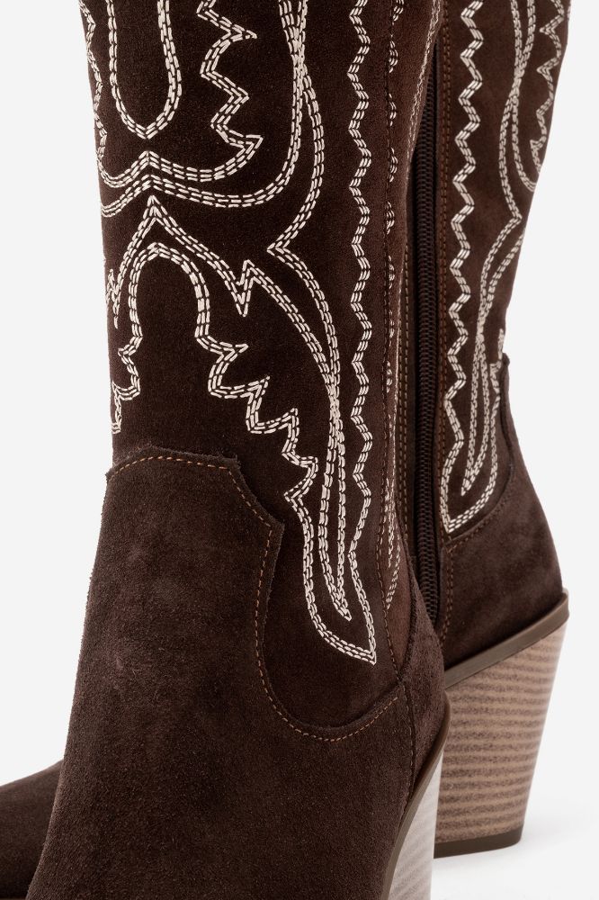 kadin-deri-western-kisa-cizme-KAHVE SUET-HKN1615-0101825_0